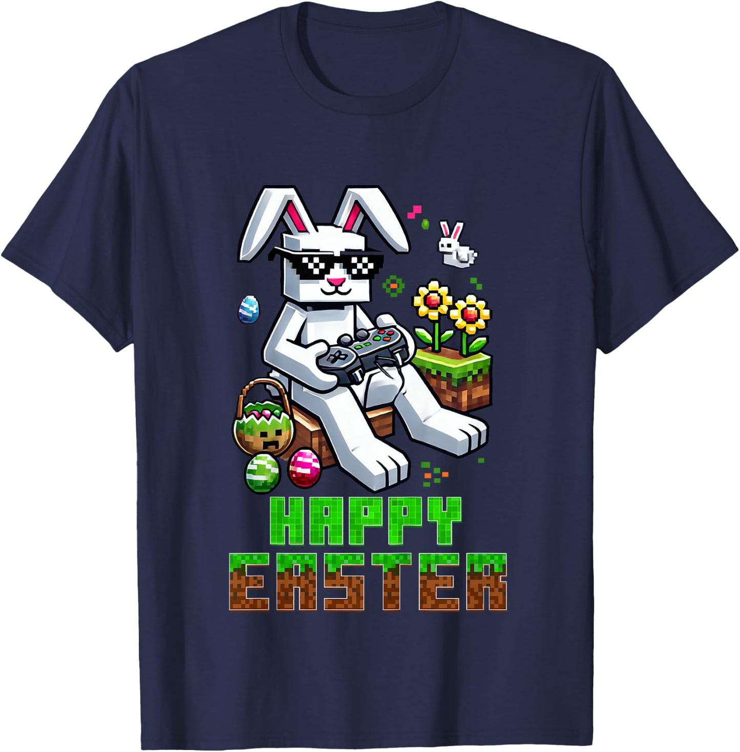 Kids Boys Happy Easter Day Bunny Egg Video Game Kids T-Shirt - T-Shirt | Navy