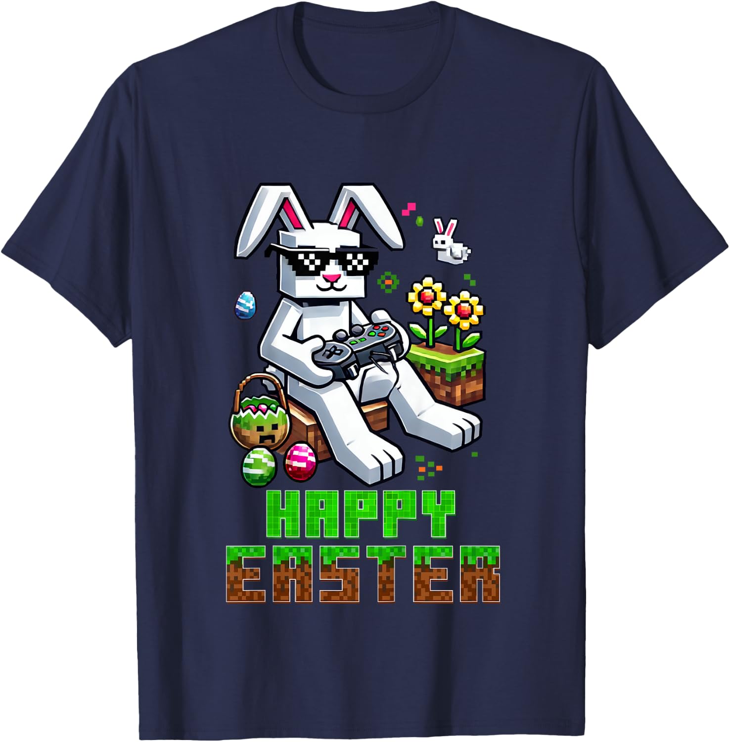 Kids Boys Happy Easter Day Bunny Egg Video Game Kids T-Shirt - T-Shirt | Navy