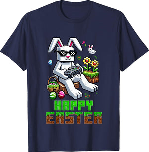 Kids Boys Happy Easter Day Bunny Egg Video Game Kids T-Shirt - T-Shirt | Navy