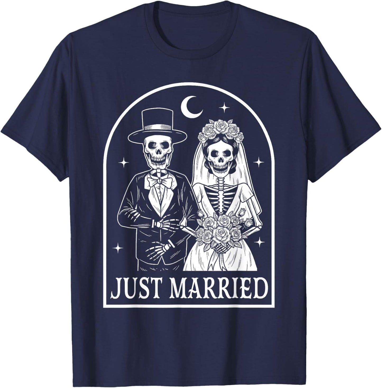Just Married Skeleton Couples Groom Bride Gothic Halloween T-Shirt - T-Shirt | Navy