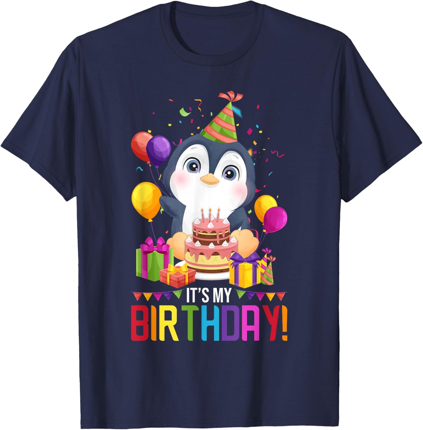 It's My Birthday Shirt Girls penguin Birthday Gift T-Shirt - T-Shirt | Navy