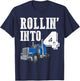 Rollin Into 4 Big Rig Semi Trailer Truck 4th Birthday T-Shirt - T-Shirt | Navy