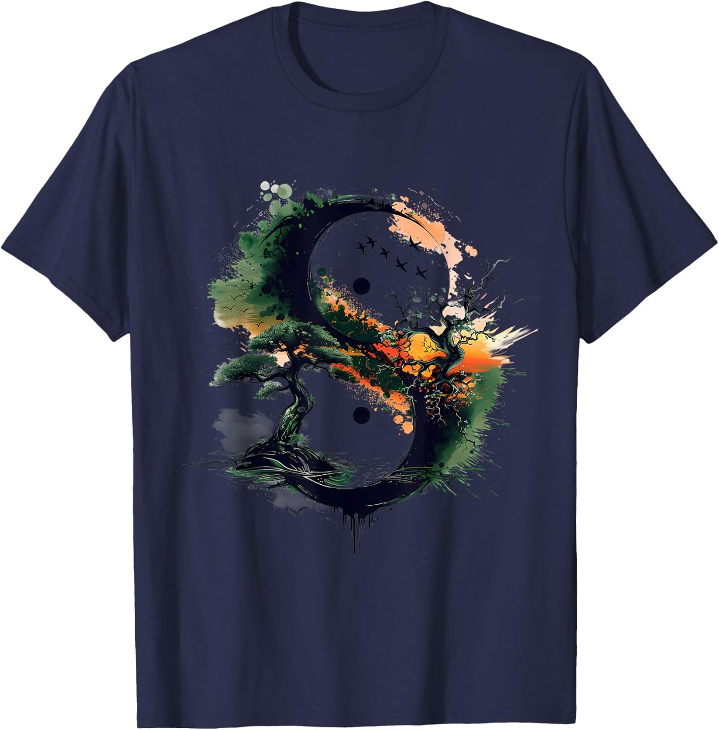 Yin Yang Nature Libra Zen Symbol Buddhism Meditation T-Shirt - T-Shirt | Navy