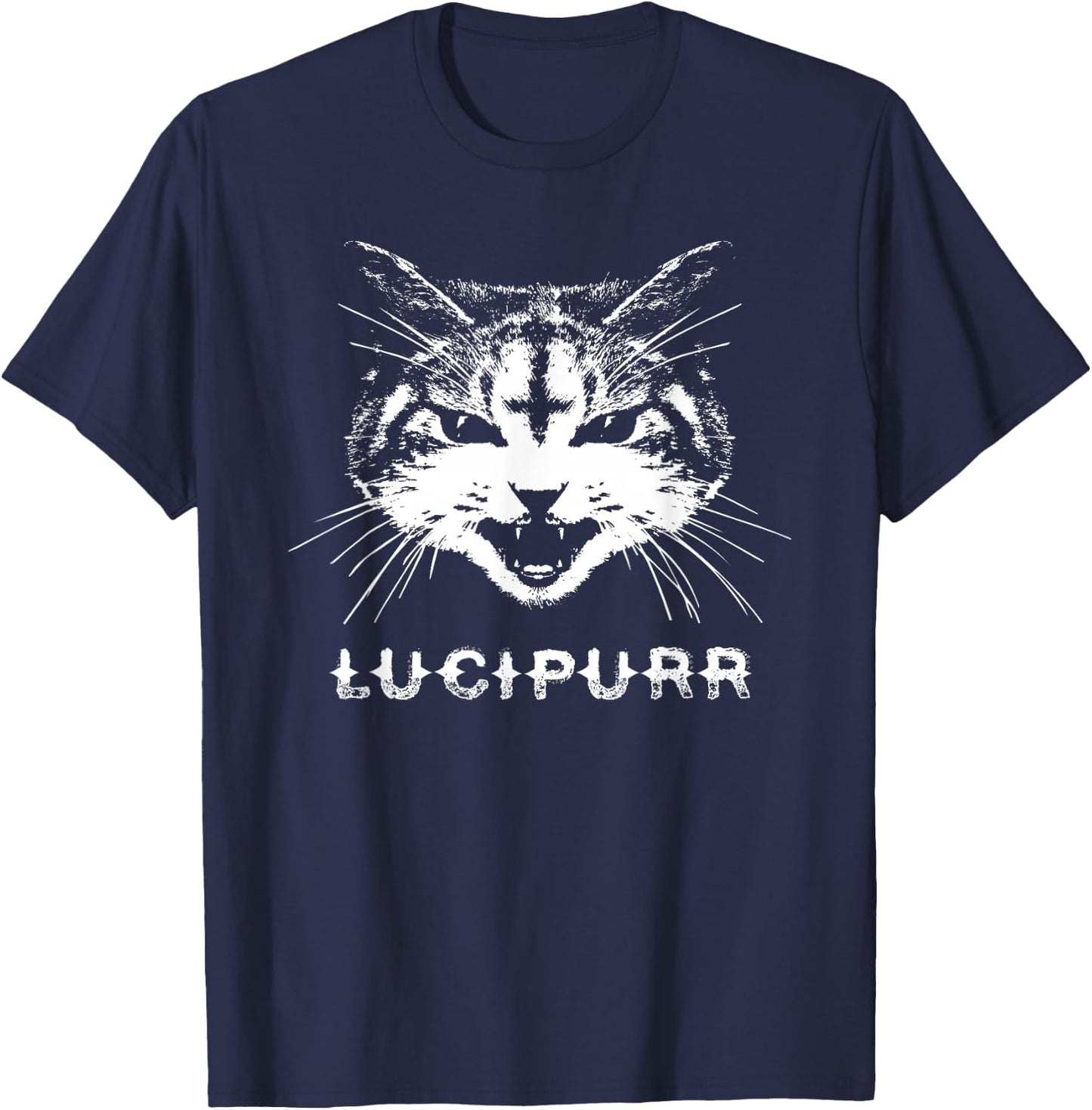 Lucipurr Satanic Lucifer Devil Cat w/ Inverted Cross T-Shirt - T-Shirt | Navy