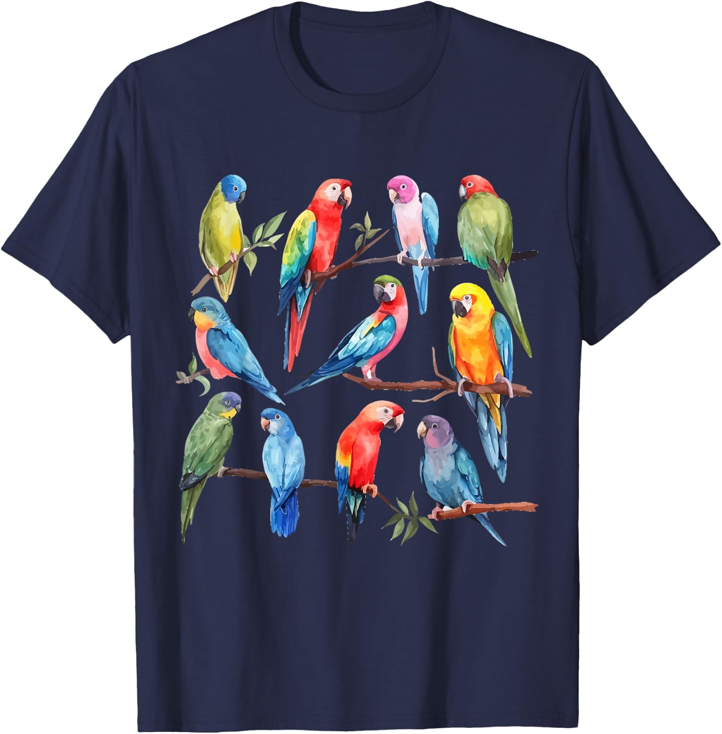 Colorful Parrot Watercolor T-Shirt - T-Shirt | Navy