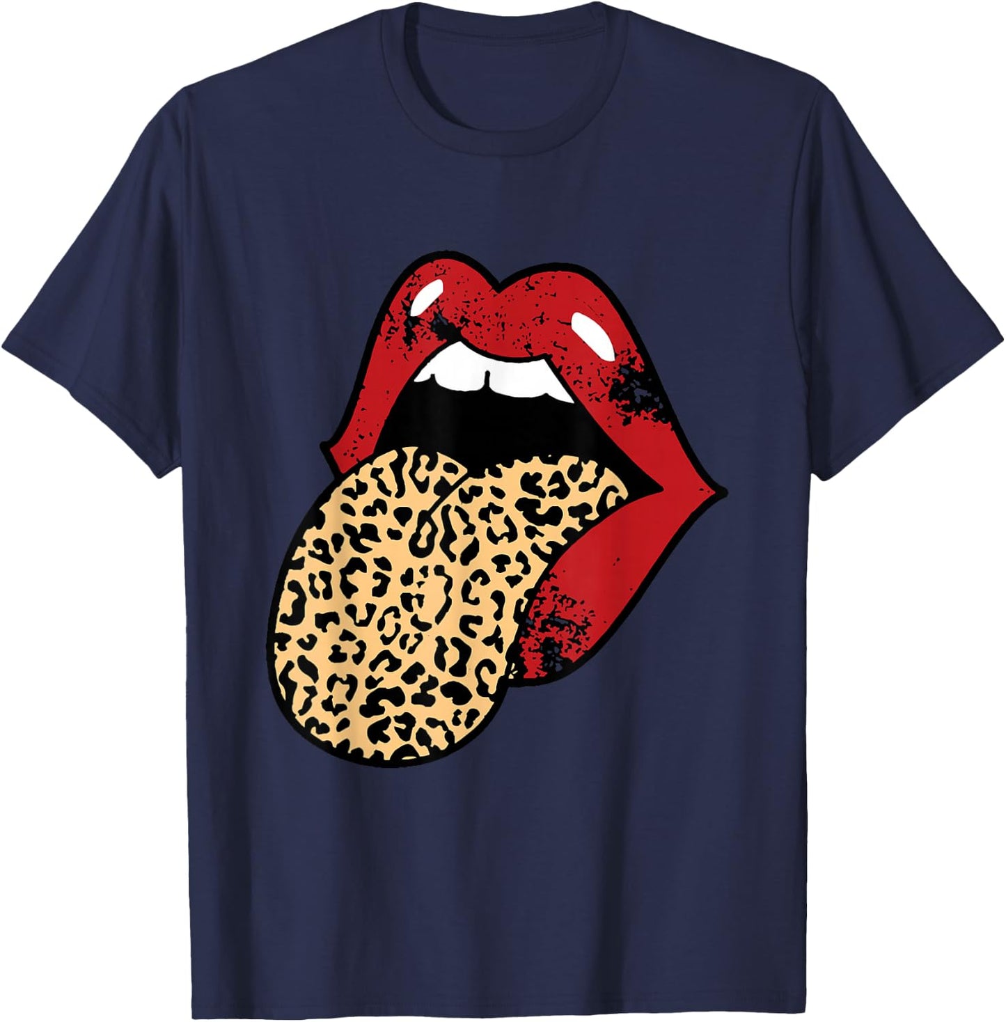 Mouth Teeth Lips With Leopard Tongue T-Shirt - T-Shirt | Navy