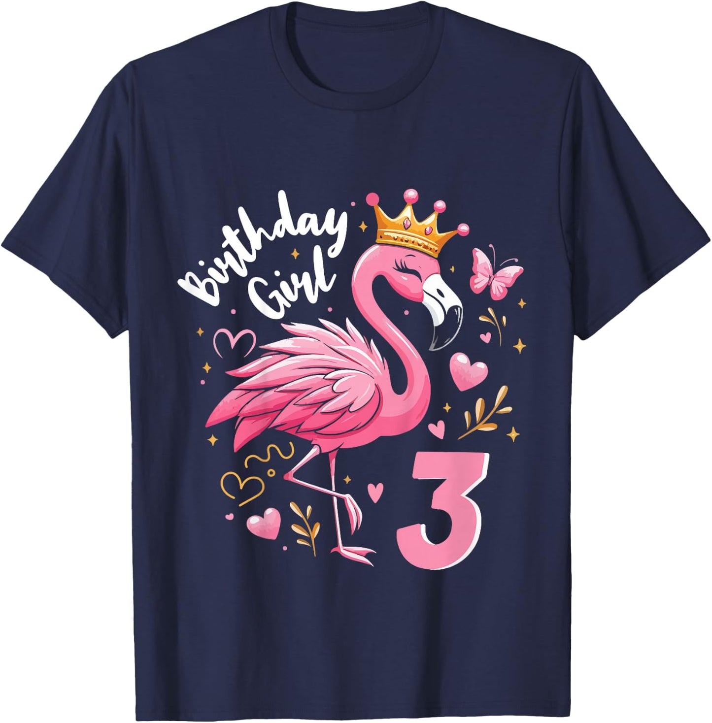 Kids 3rd Birthday Gift Flamingo Fan 3 Year Old Girls 3rd Bday T-Shirt - T-Shirt | Navy