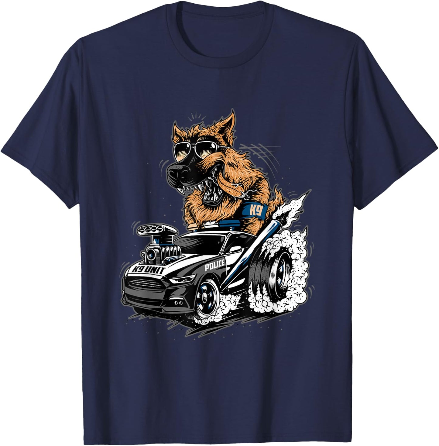 German Shepherd K9 with Hot Rod T-Shirt - T-Shirt | Navy