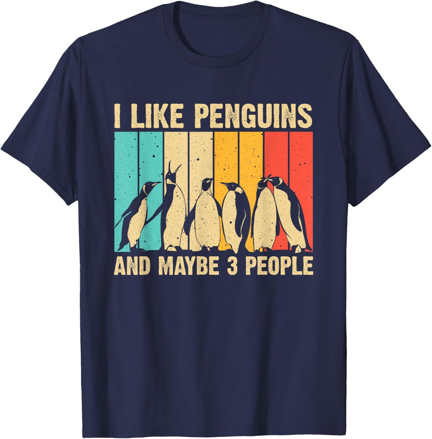 Funny Penguin Gift Vintage Aquatic Bird Boys Girls Cute Penguin Design Women Kids Retro Penguin Lover T-Shirt - T-Shirt | Navy