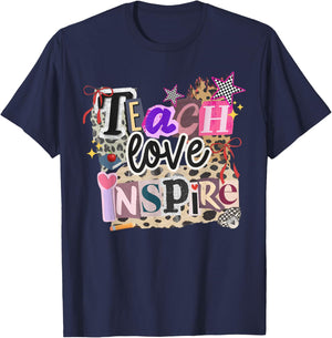 Cute Teach Love and Inspire Men Women Teacher School T-Shirt - T-Shirt | Navy