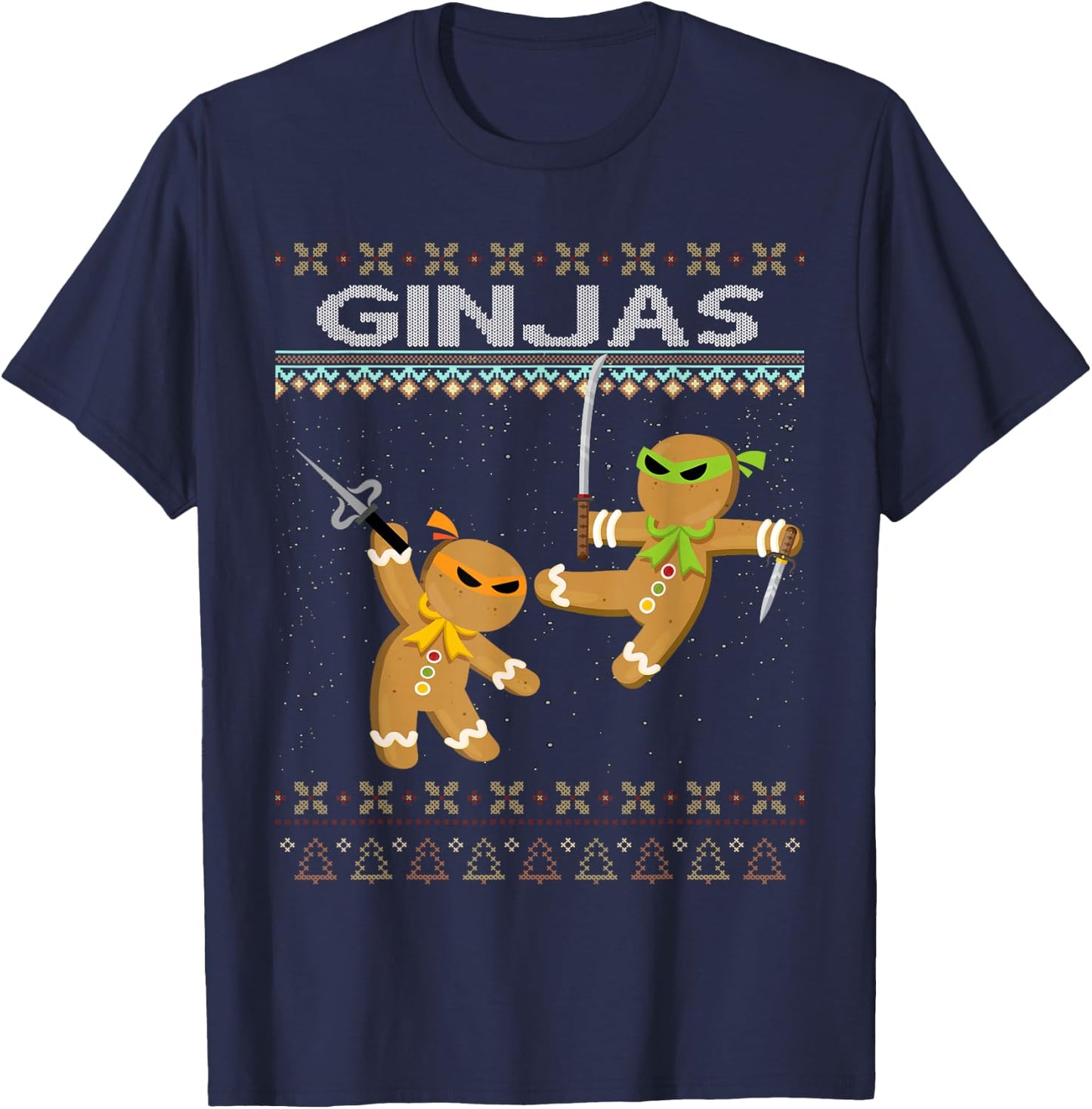Ginjas Gingerbread Ninjas Funny Ugly Christmas T-Shirt - T-Shirt | Navy