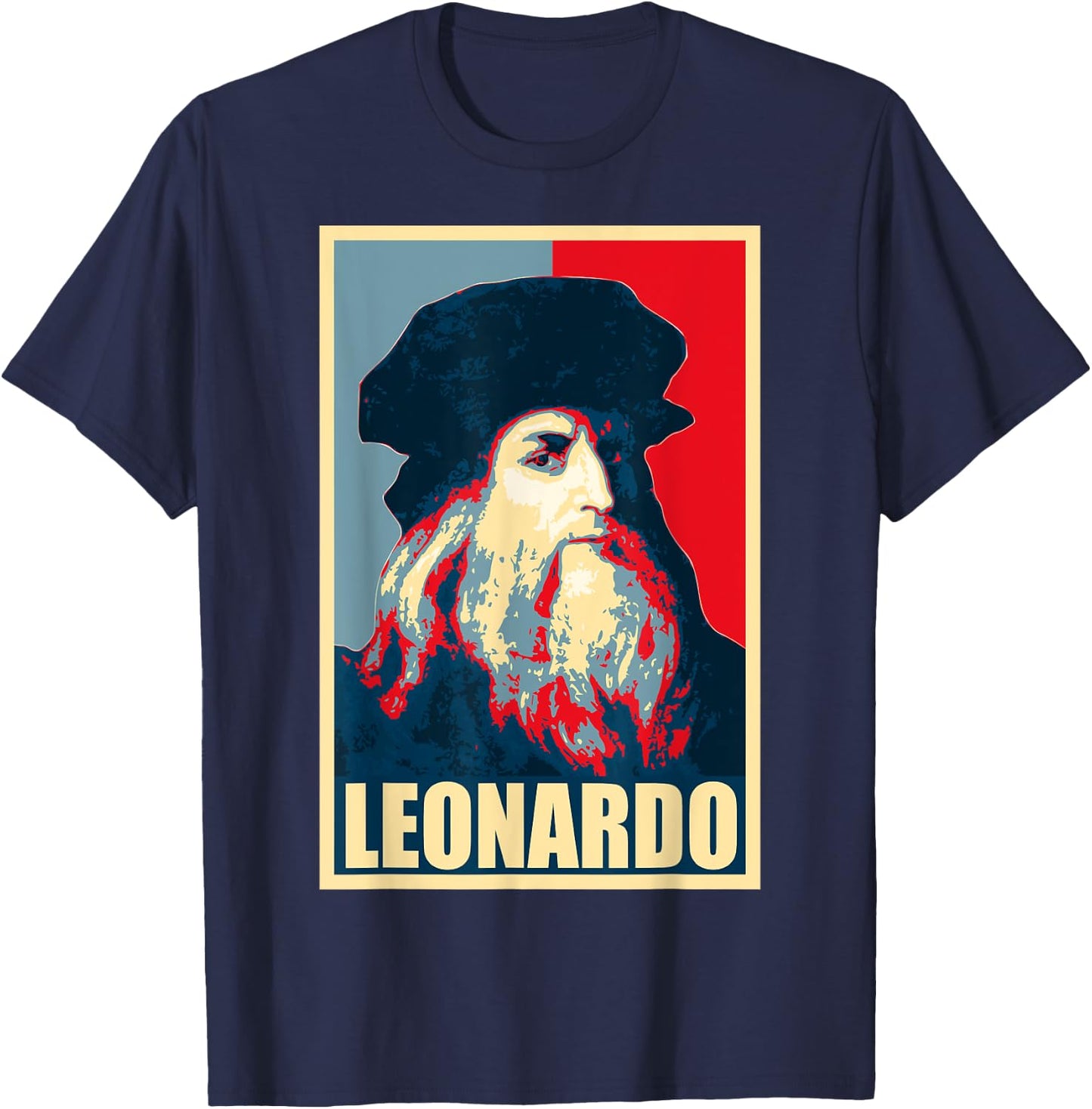 Leonardo Da Vinci Propaganda Poster Style Art T-Shirt - T-Shirt | Navy