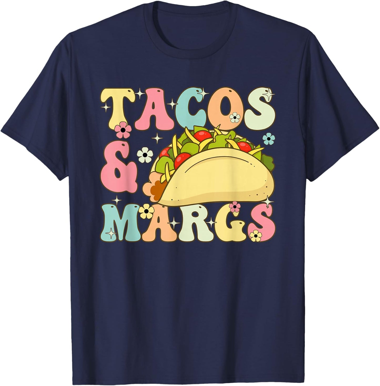 Cinco De Mayo Taco and Margaritas Lover Groovy Tacos & Margs T-Shirt - T-Shirt | Navy
