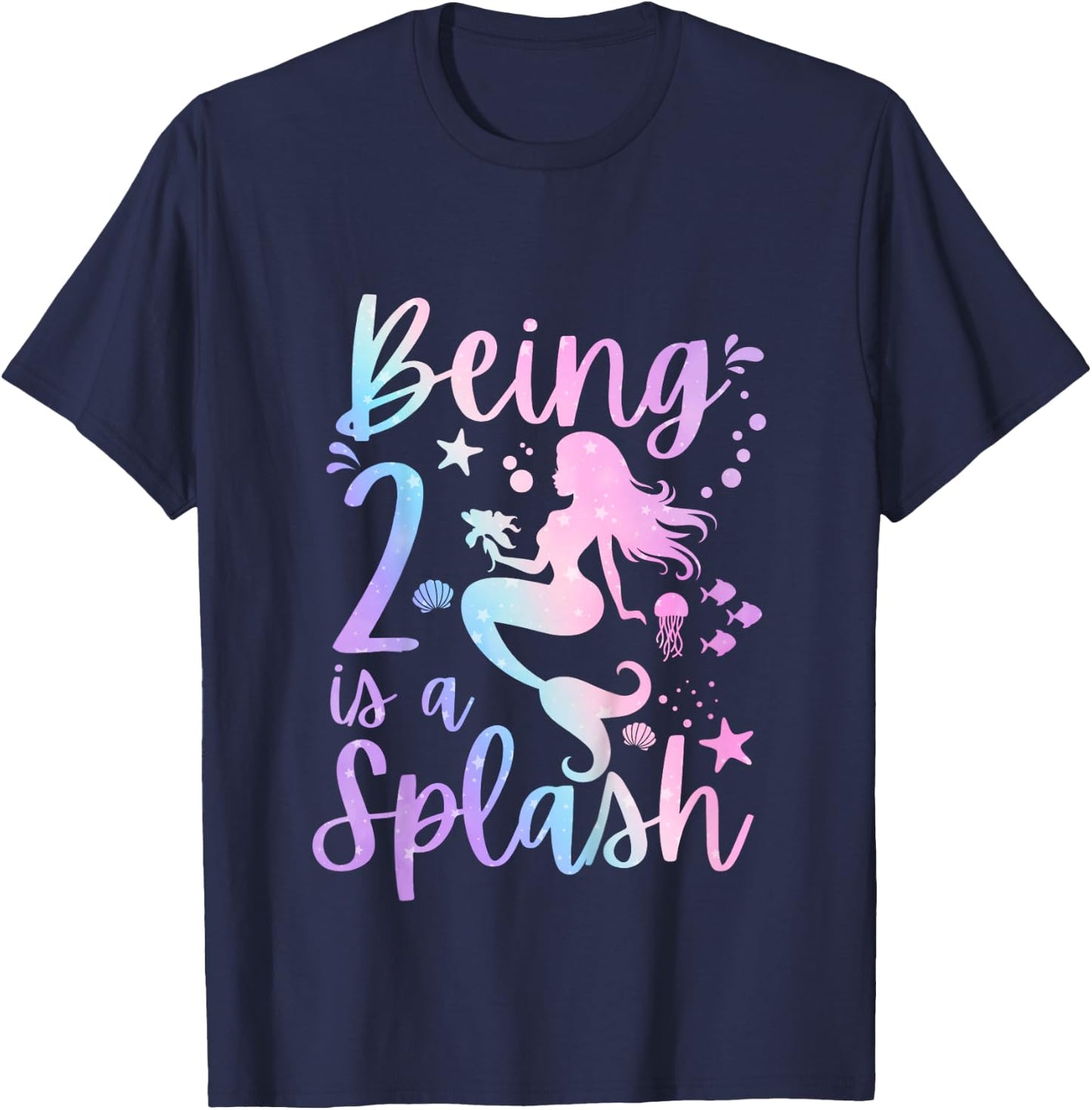 2 Year Old 2nd Mermaid Birthday Under Sea Party Themed T-Shirt - T-Shirt | Navy