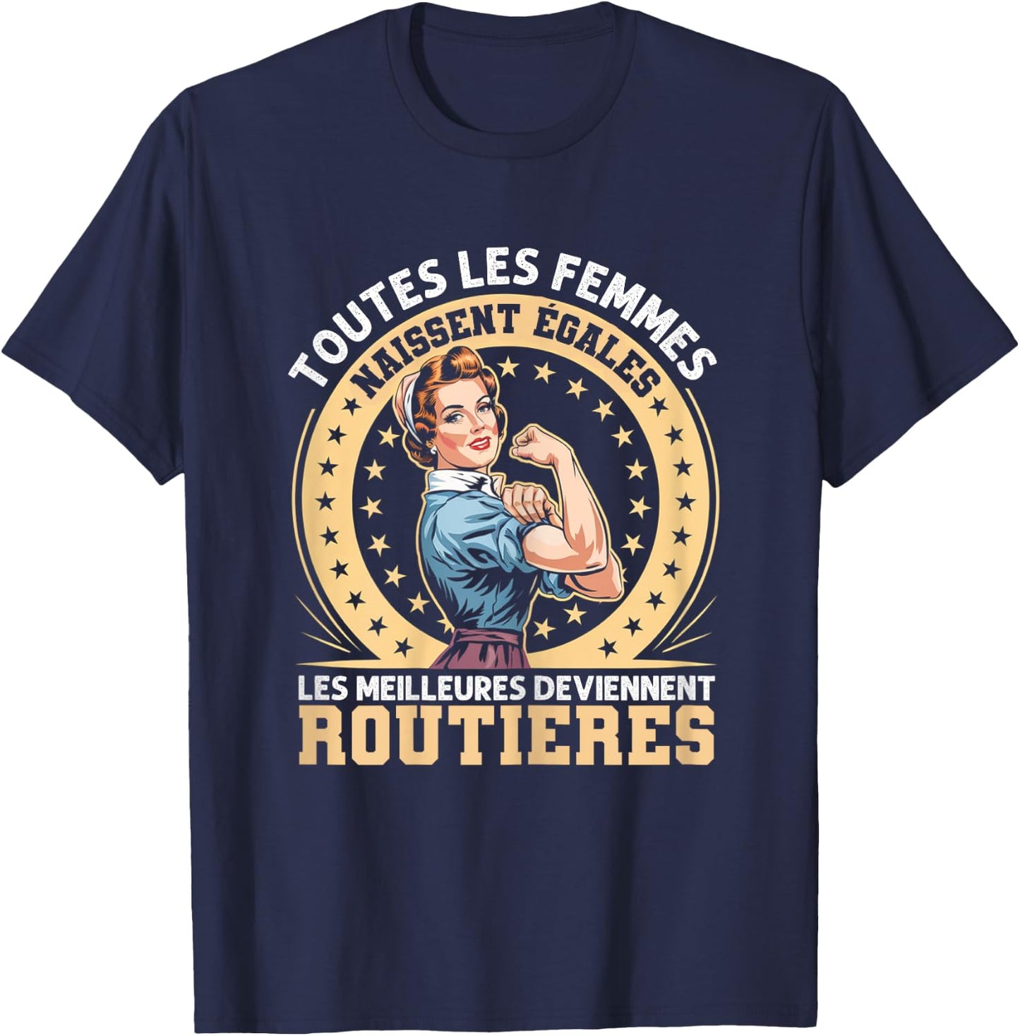 The Best Women Are Road Gift Chauffeuse Retro , Black, Female X-Small T-Shirt - T-Shirt | Navy