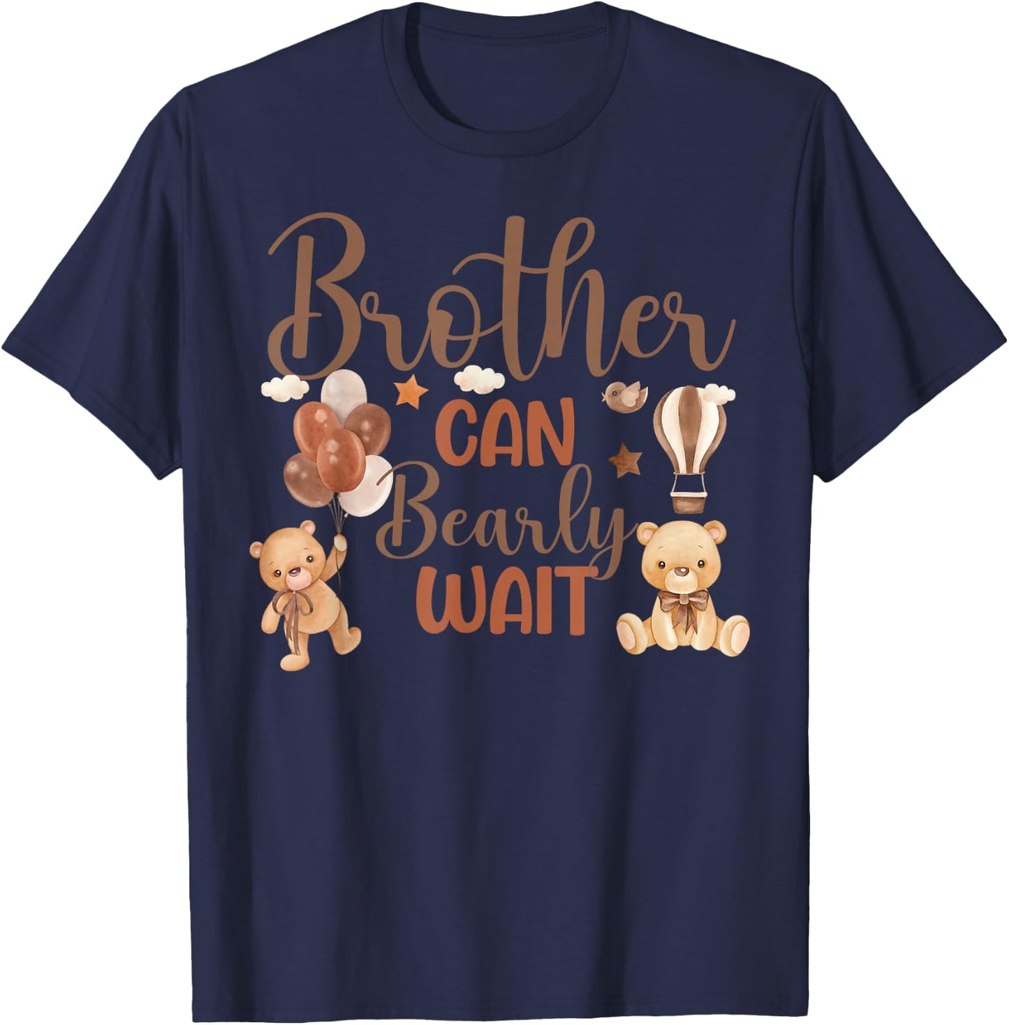 Brother Can Bearly Wait Bear Gender Neutral Boy Baby Shower T-Shirt - T-Shirt | Navy