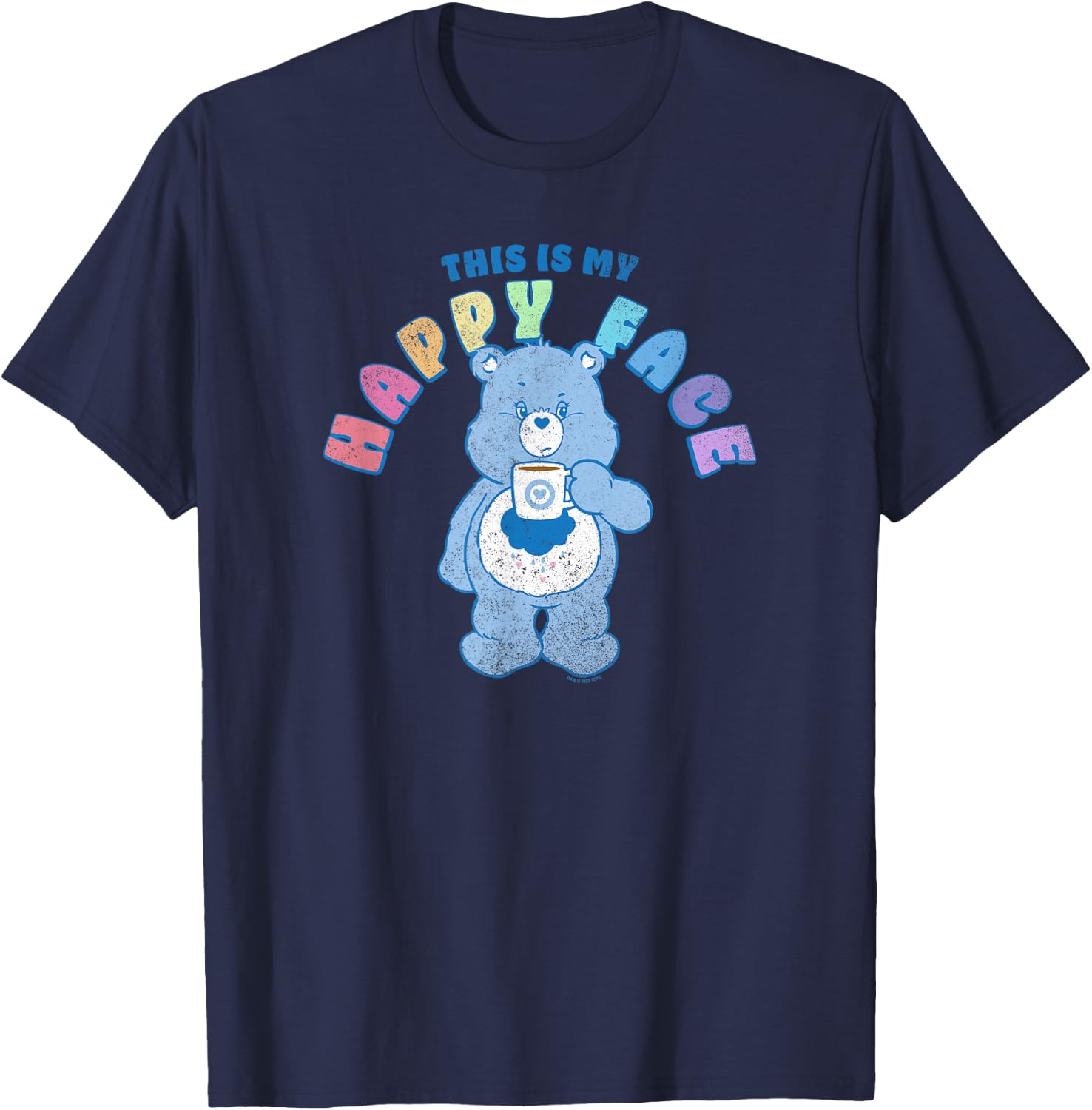 Care Bears Grumpy Bear Rainbow Text This Is My Happy Face T-Shirt - T-Shirt | Navy