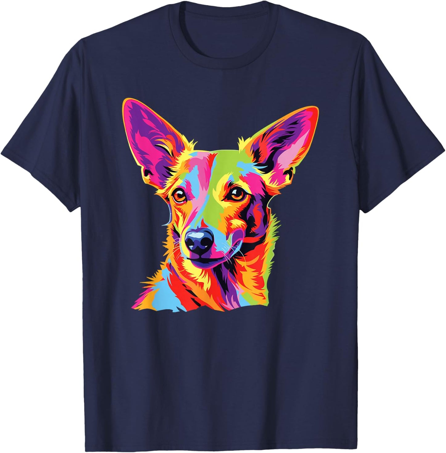 Watercolor Colorful Portuguese Podengo Pequeno Dog T-Shirt - T-Shirt | Navy