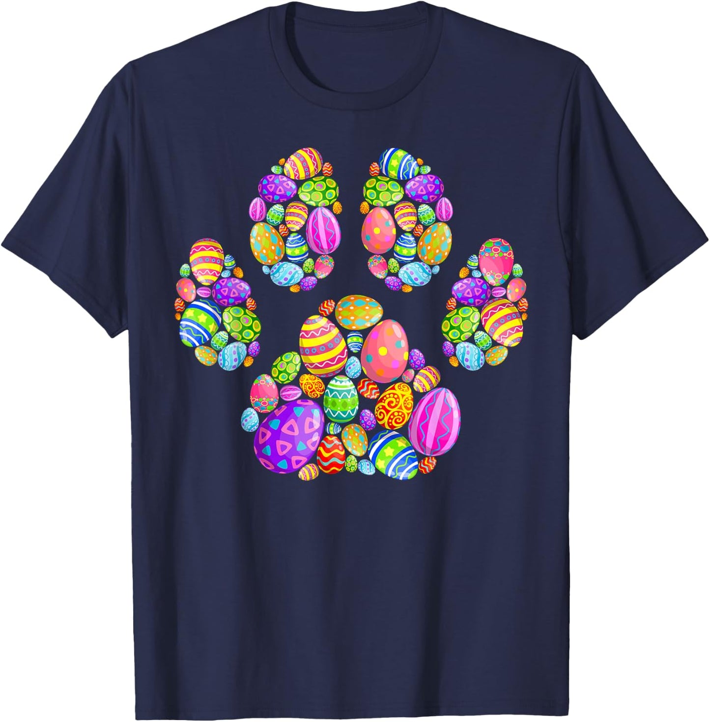Funny Dog Paw Print With Easter Eggs Easter Day Boys Girls T-Shirt - T-Shirt | Navy
