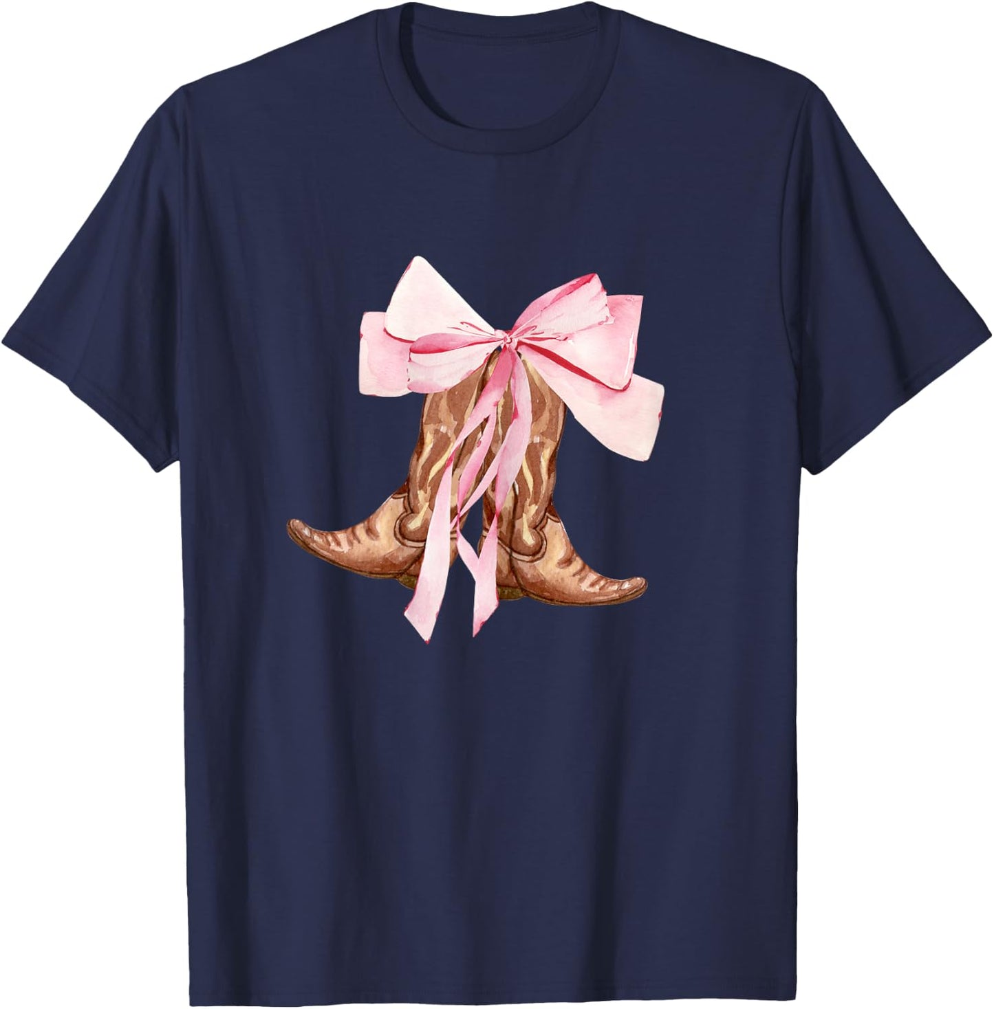 Cute Baby Pink Bow Cowgirl Boots Clean Girl Coastal Preppy T-Shirt - T-Shirt | Navy