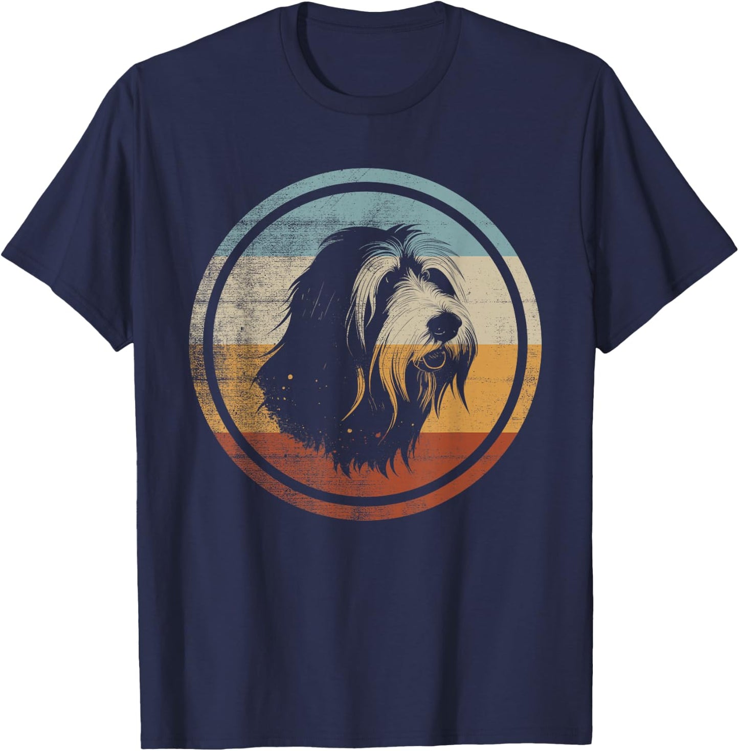Retro Style Bearded Collie Hund T-Shirt - T-Shirt | Navy