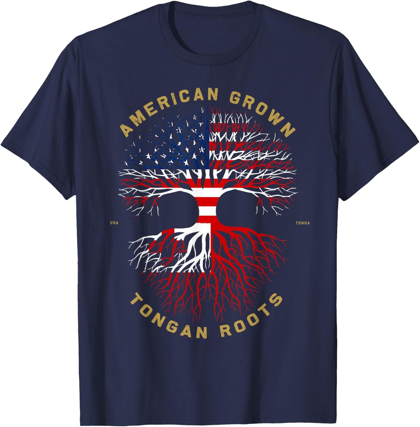 American Grown With Tongan Roots Tree USA Flag Unique Gifts T-Shirt - T-Shirt | Navy