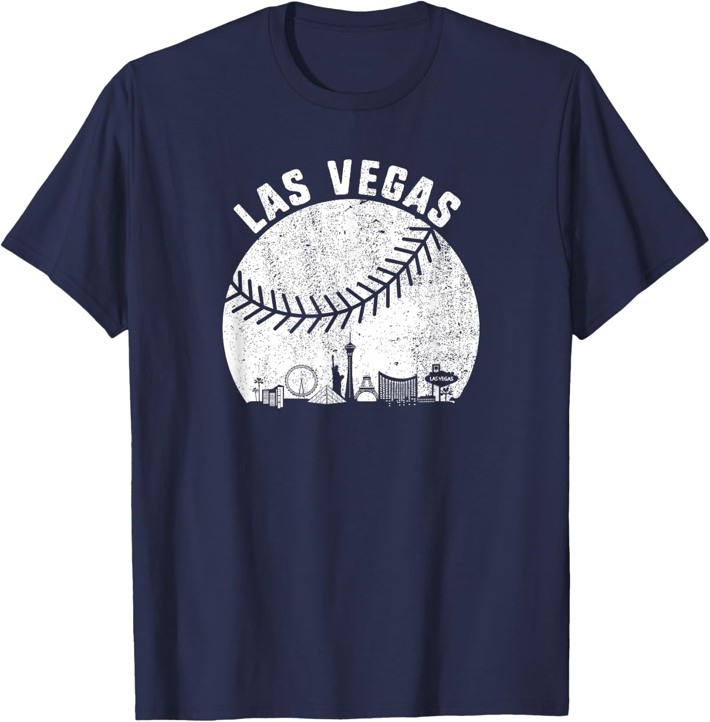Las Vegas Skyline Baseball Fan Vintage Baseball Las Vegas T-Shirt - T-Shirt | Navy