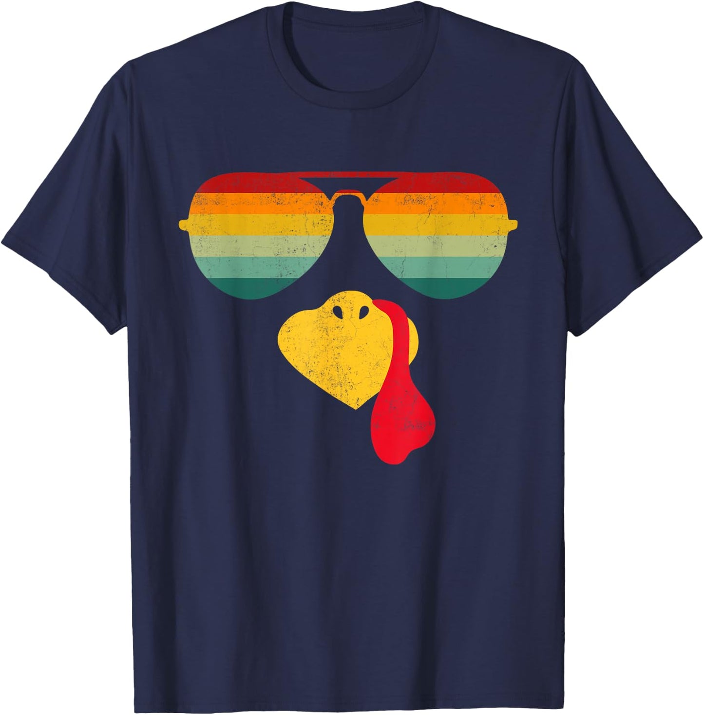 Thanksgiving Turkey Face Sunglasses Thanksgiving Funny T-Shirt - T-Shirt | Navy
