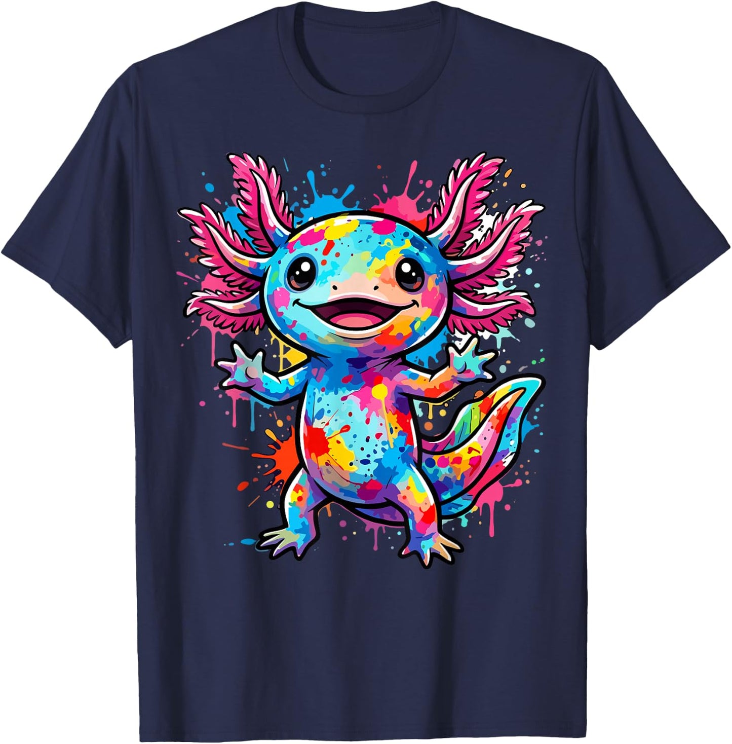Cute Axolotl Colorful Kawaii T-Shirt - T-Shirt | Navy