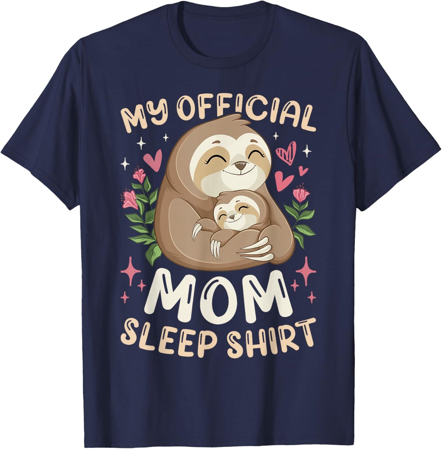 Official Mom Sleep Shirt, Mother Child Sloths, Mother's Day T-Shirt - T-Shirt | Navy