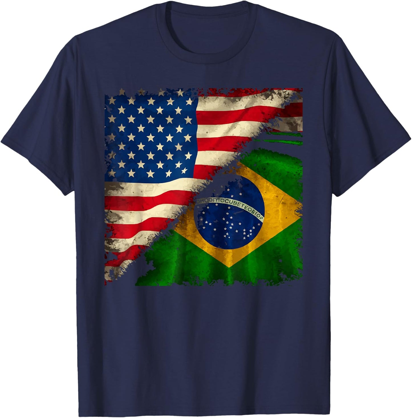 Half American Half Brazilian USA Flag Brazil America T-Shirt - T-Shirt | Navy