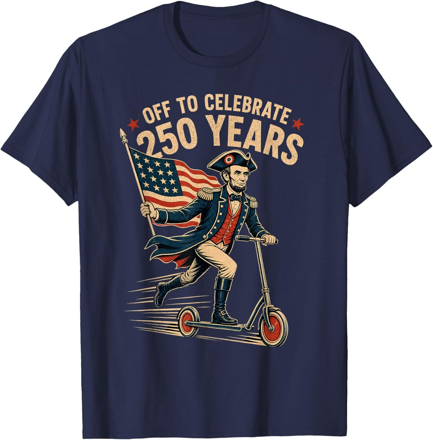 Abraham Lincoln Scooter American Flag 250 Years T-Shirt - T-Shirt | Navy