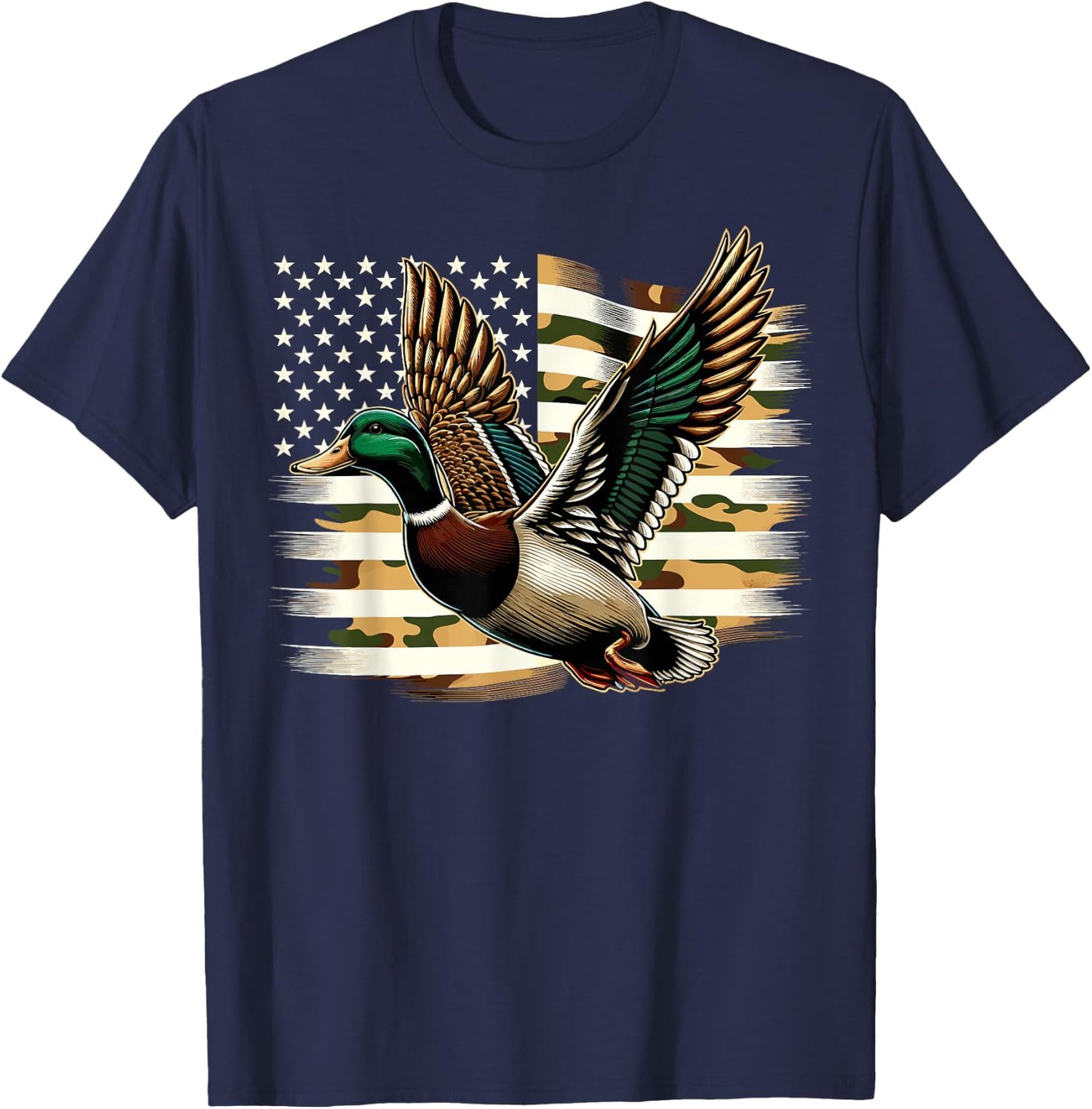 Duck Hunter Camouflage American Flag Hunting T-Shirt - T-Shirt | Navy