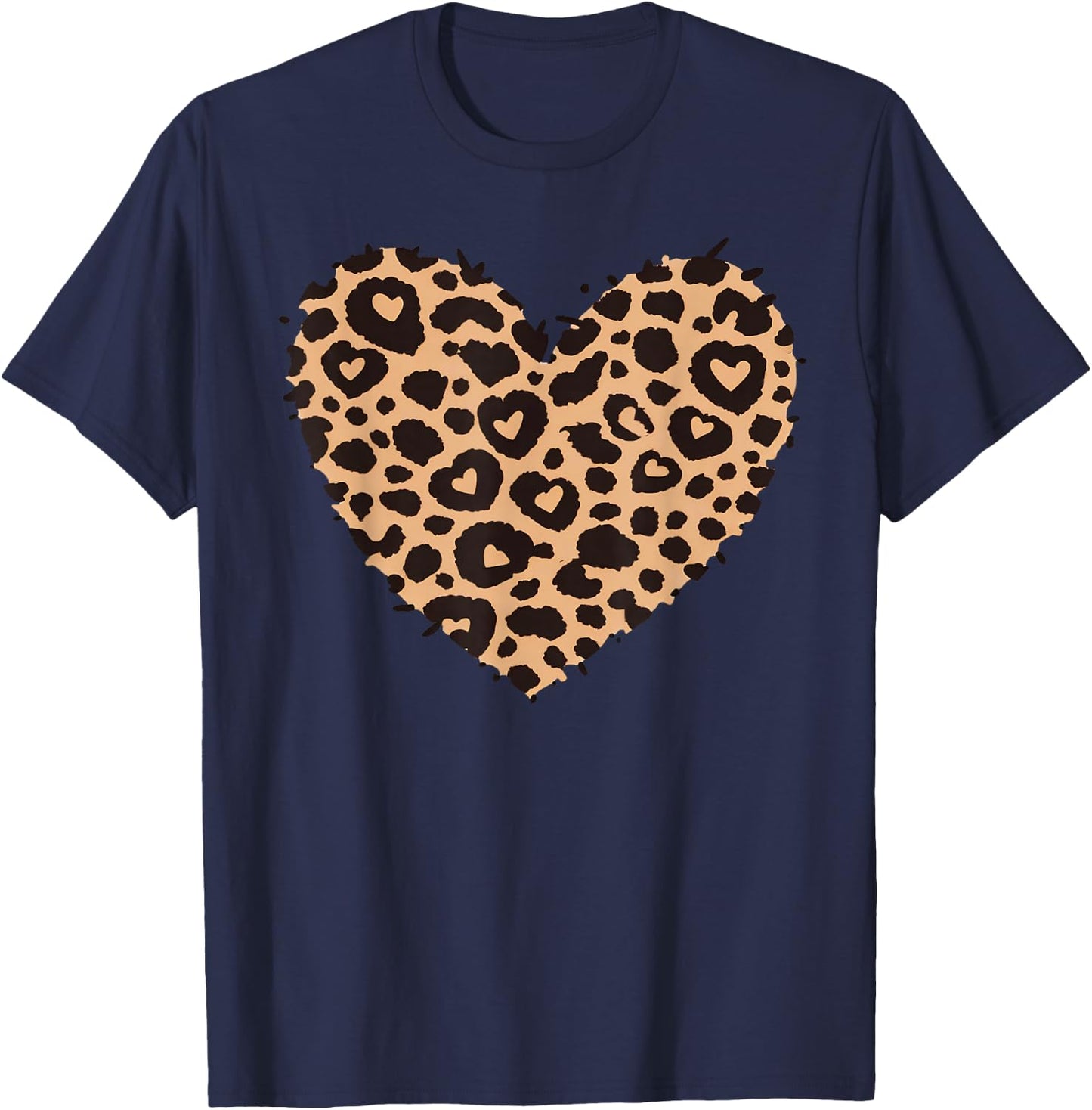 Cheetah Leopard Heart Girls Animal Print , black T-Shirt - T-Shirt | Navy