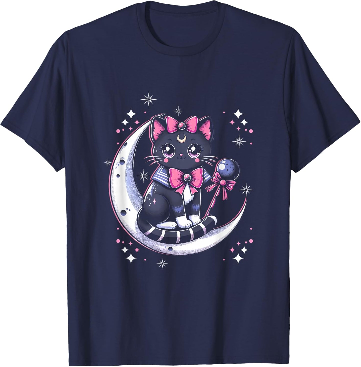 Sailor Meow Cat Sitting On The Moon Space Gothic Halloween T-Shirt - T-Shirt | Navy