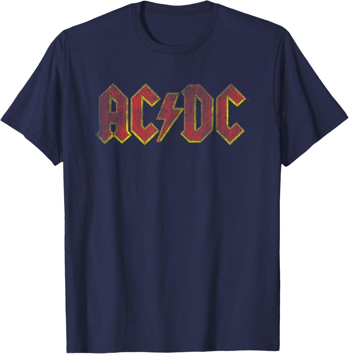 Official AC/DC Distressed Red Logo Band Vintage T-Shirt - T-Shirt | Navy