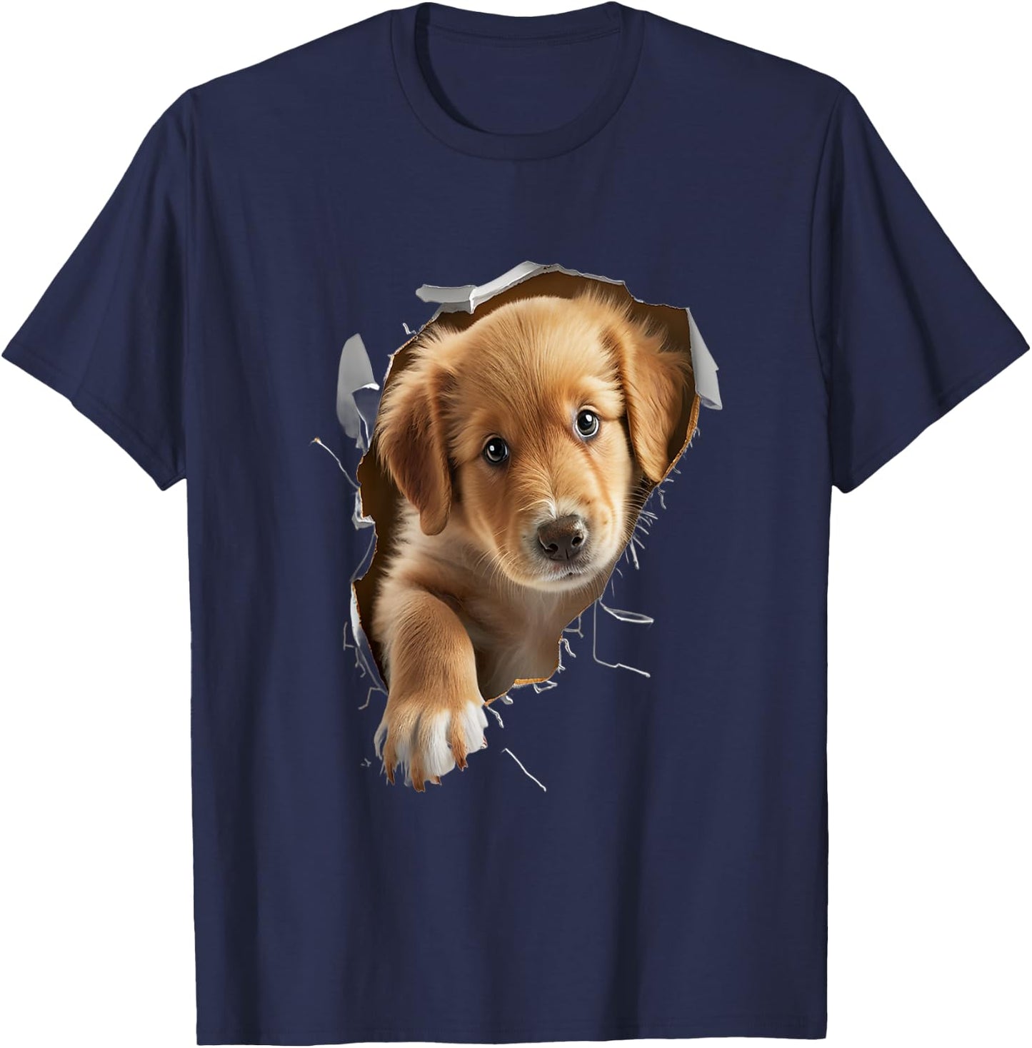 Cute Golden Retriever Puppy Dog Breaking Through Women Kids T-Shirt - T-Shirt | Navy