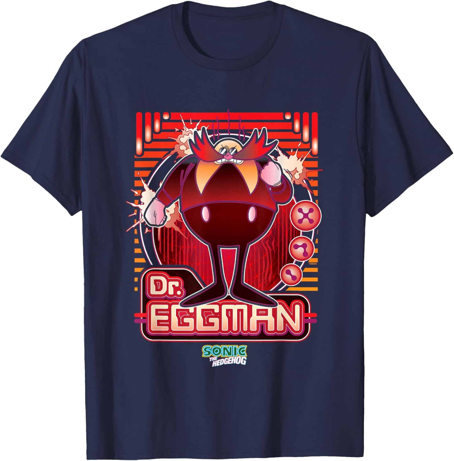 Sonic The Hedgehog Dr. Eggman Furious Portrait Retro T-Shirt - T-Shirt | Navy
