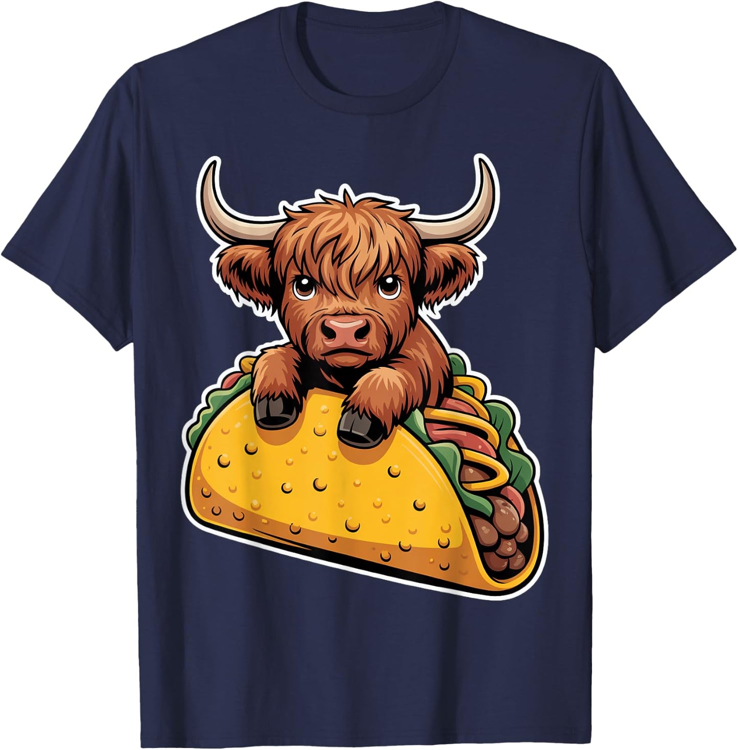 Cute Highland Cow Taco T-Shirt - T-Shirt | Navy