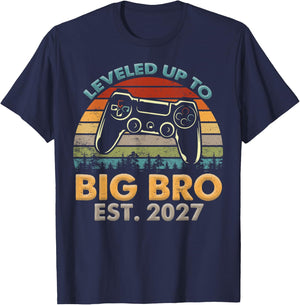 Promoted to Big Bro 2027 Leveled Up to Big Brother Est 2027 T-Shirt - T-Shirt | Navy