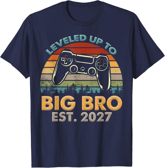 Promoted to Big Bro 2027 Leveled Up to Big Brother Est 2027 T-Shirt - T-Shirt | Navy