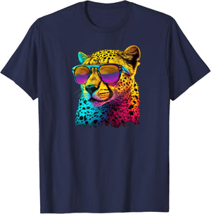 Cheetah Wearing Sunglasses Funny Graphic T-Shirt - T-Shirt | Navy
