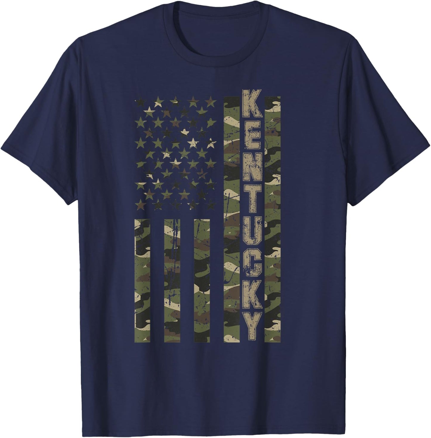 Kentucky United States Distressed Camo w US Flag T-Shirt - T-Shirt | Navy