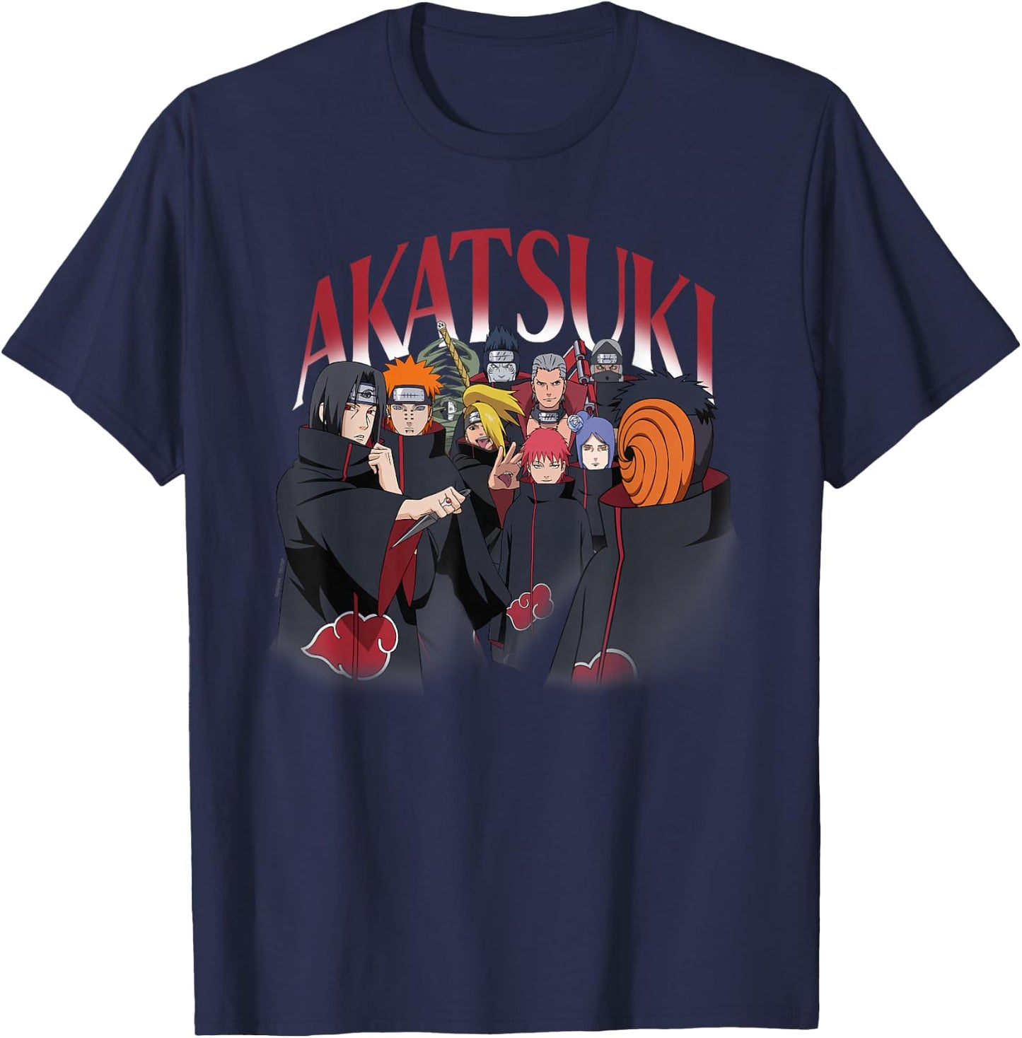 Naruto Shippuden Akatsuki Group Pose 90's Style Anime T-Shirt - T-Shirt | Navy