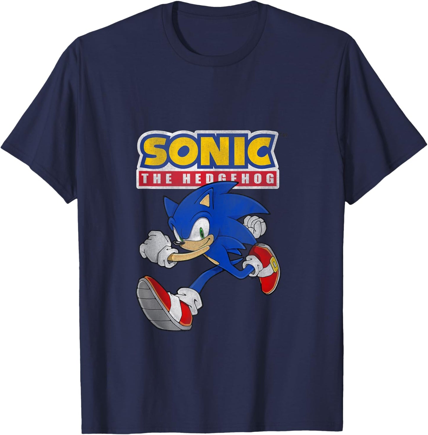 Sonic The Hedgehog Running Sonic Cool Portrait Vintage T-Shirt - T-Shirt | Navy