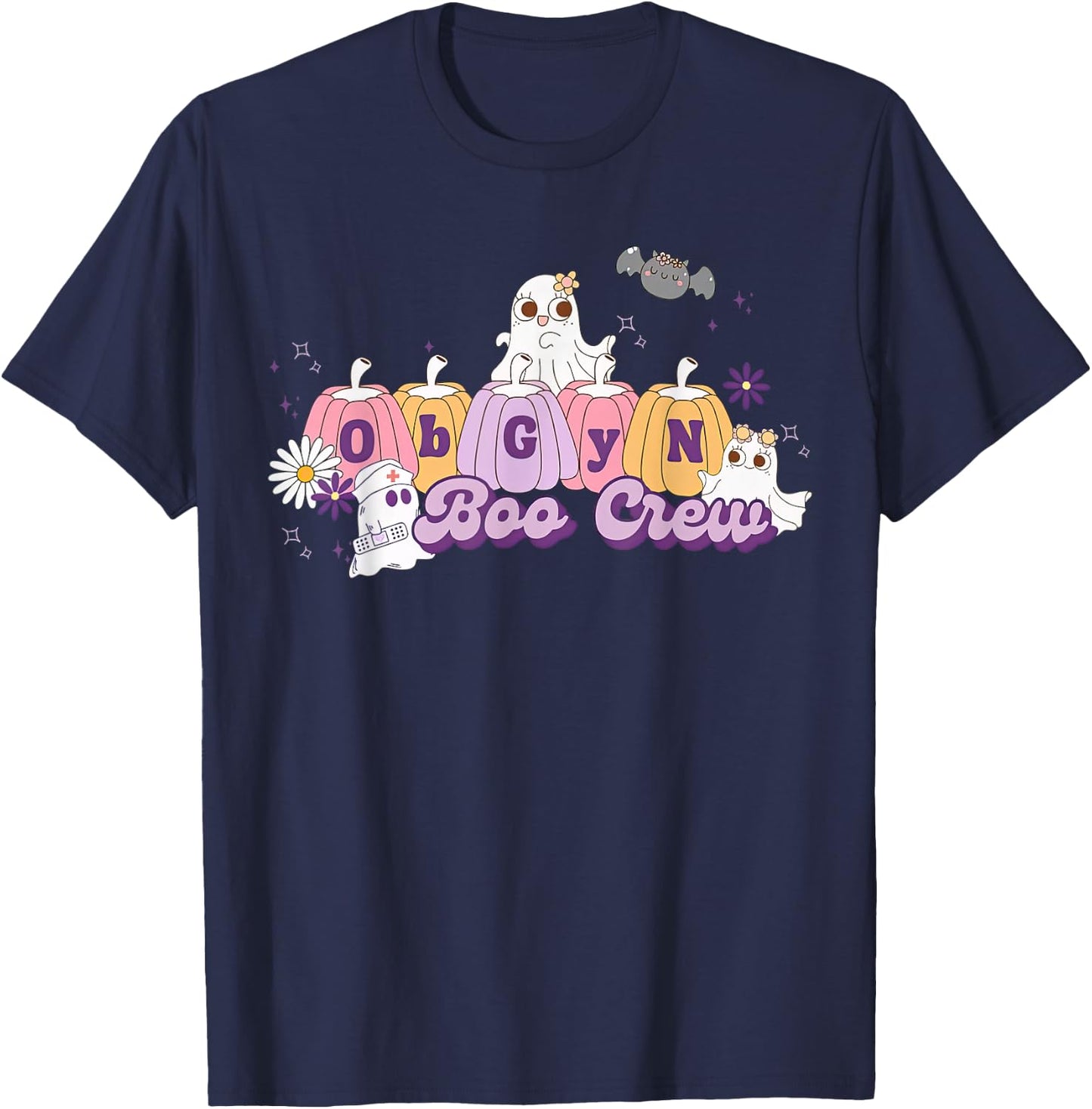 OBGYN Boo Crew Pumpkin Ghost Obstetrician Nurse Halloween T-Shirt - T-Shirt | Navy