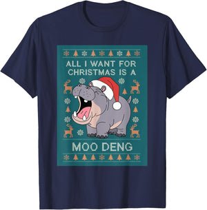 Moo Deng Christmas All I Want for Christmas is a Moo Deng T-Shirt - T-Shirt | Navy