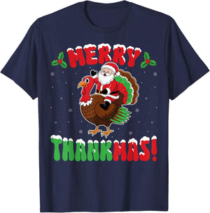 Merry Thanksmas - Turkey Lover Santa Xmas Party Christmas T-Shirt - T-Shirt | Navy