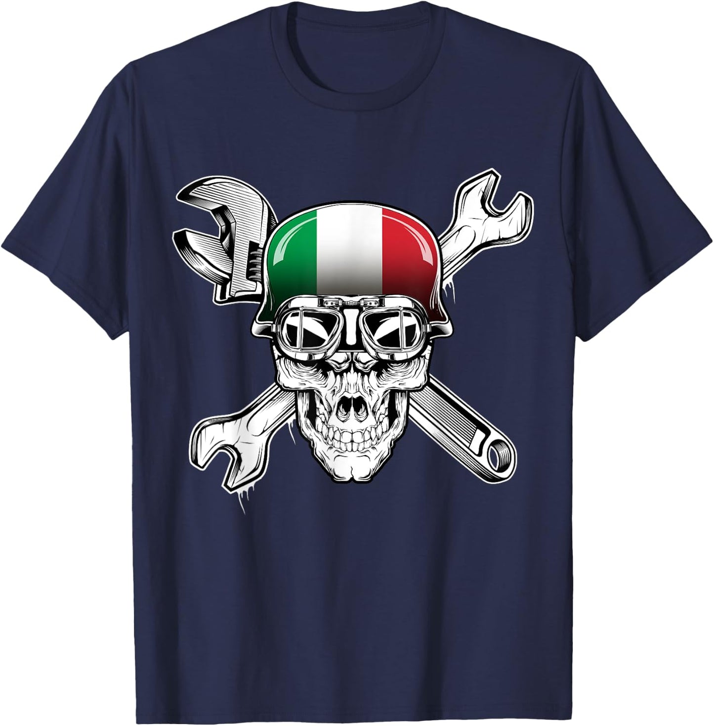 Italian Biker Skull Motorcycle Flag Italy T-Shirt - T-Shirt | Navy