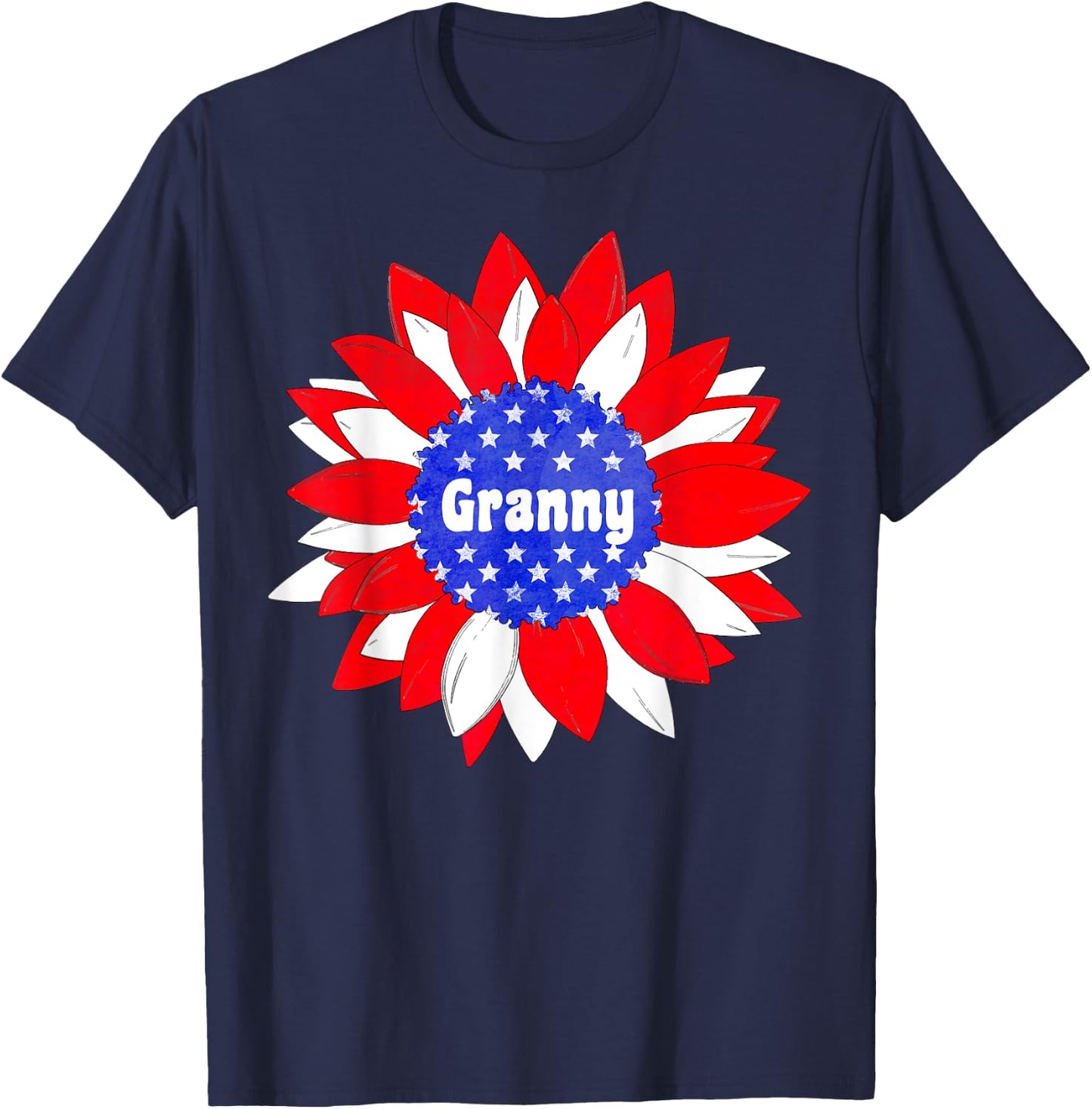 Patriotic Sunflower Granny Red White Blue USA T-Shirt - T-Shirt | Navy